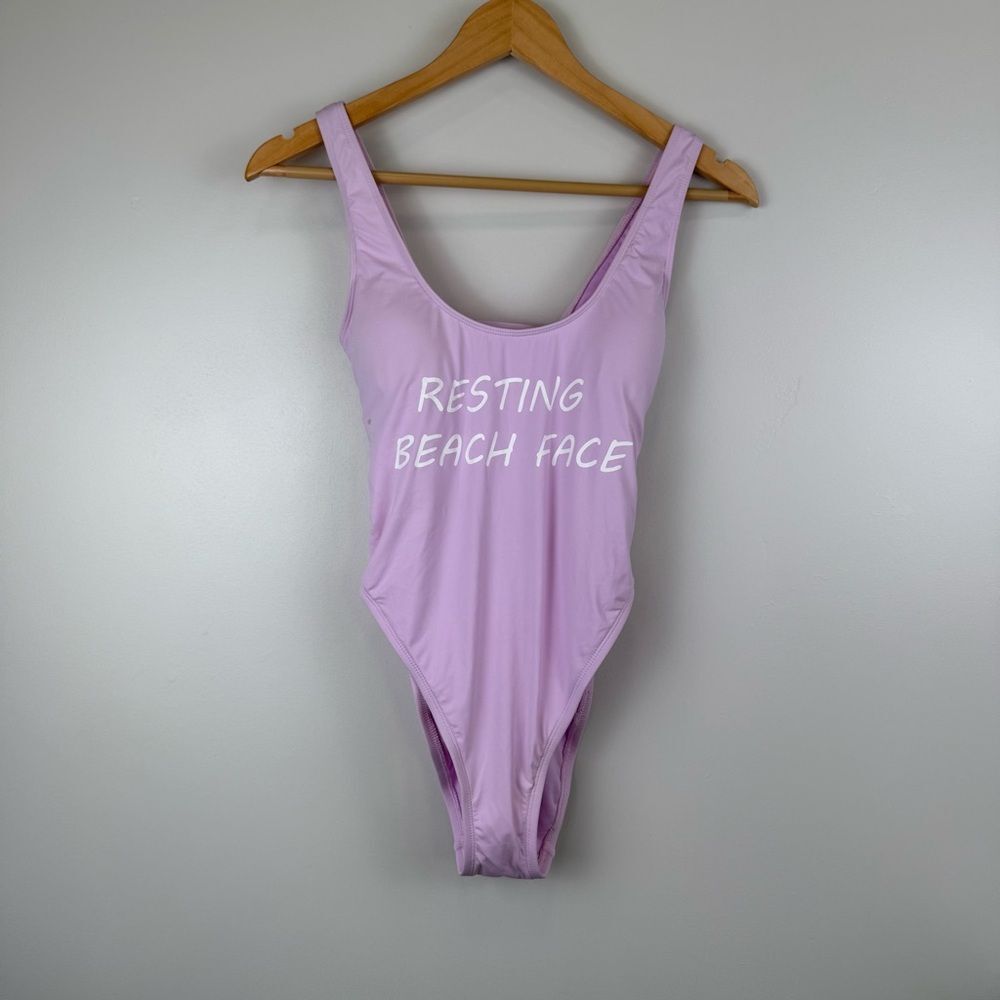 The Bikini Lab Purple Resting Beach Face Onepiece Swimsuit Women's Size Medium - Picture 2 of 9